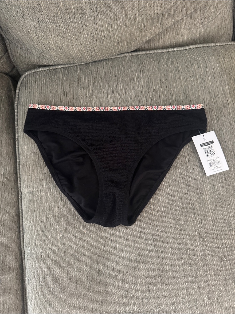 ***2/$15*** Sky Black Bikini Bottom with Pink & White Waist Trim